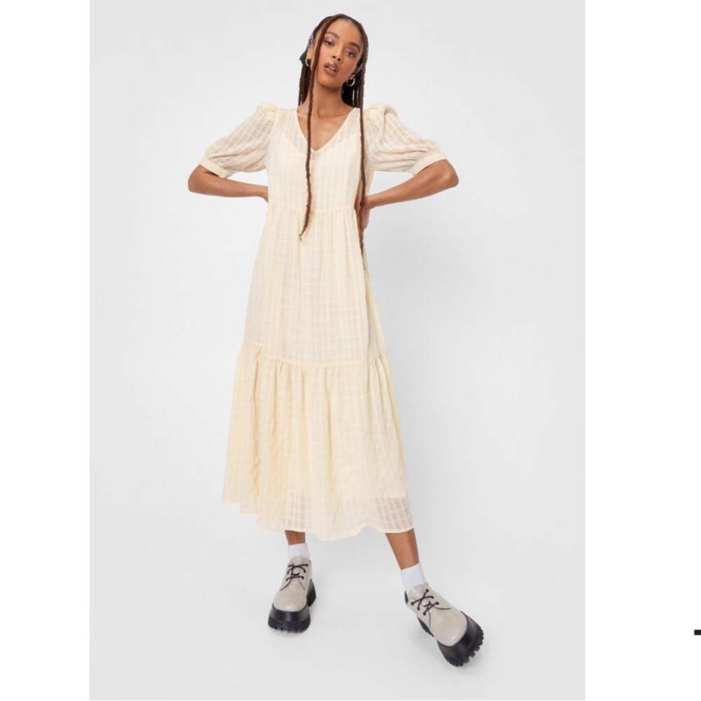 Nasty Gal Checked Puffed Sleeve Midaxi Dress